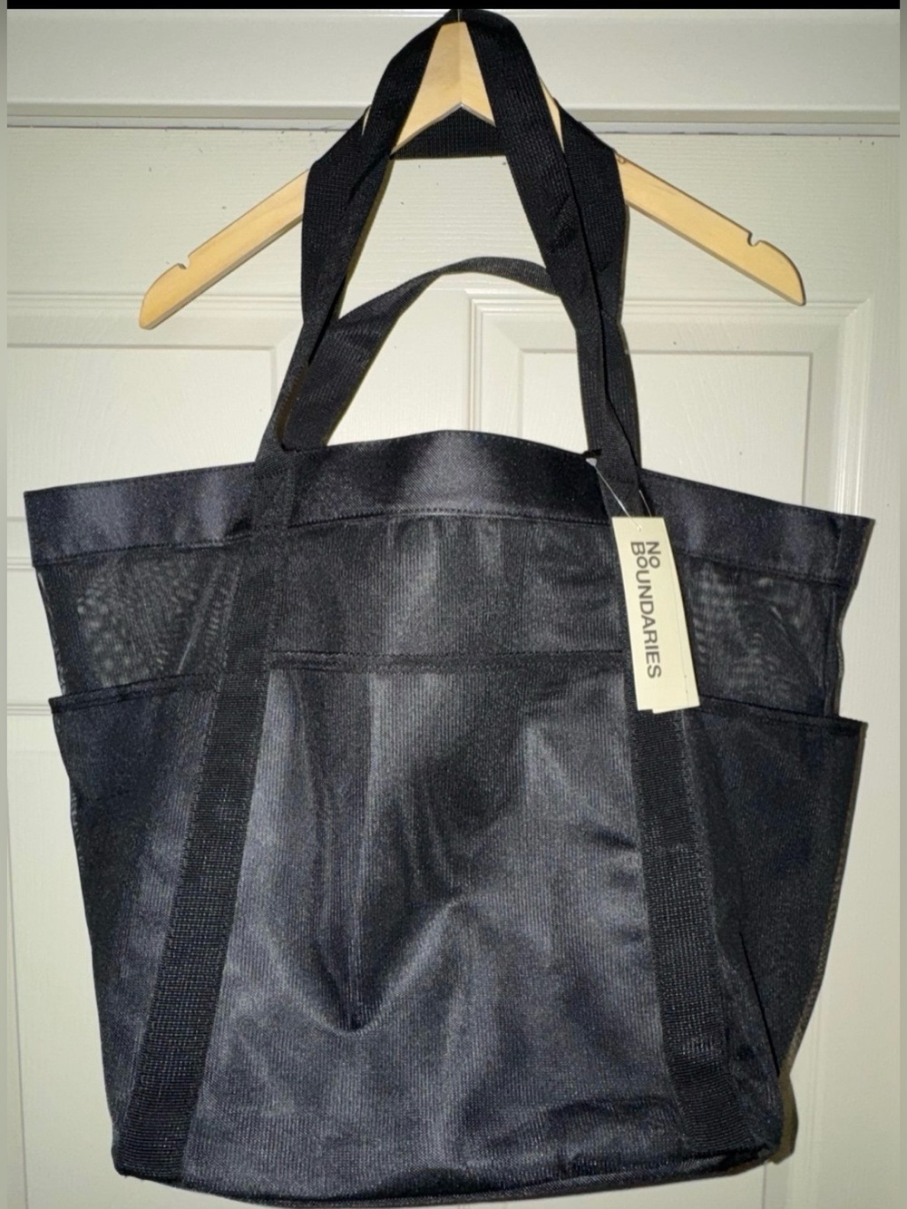 No Boundaries Black Mesh Tote Bag, 14.6"H × 12.4" W × 11" D